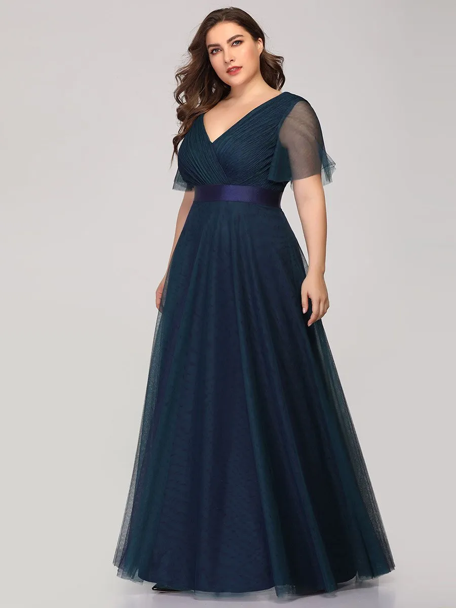 Plus Size Women's V-Neck Floor-Length Wholesale Bridesmaid Dresses