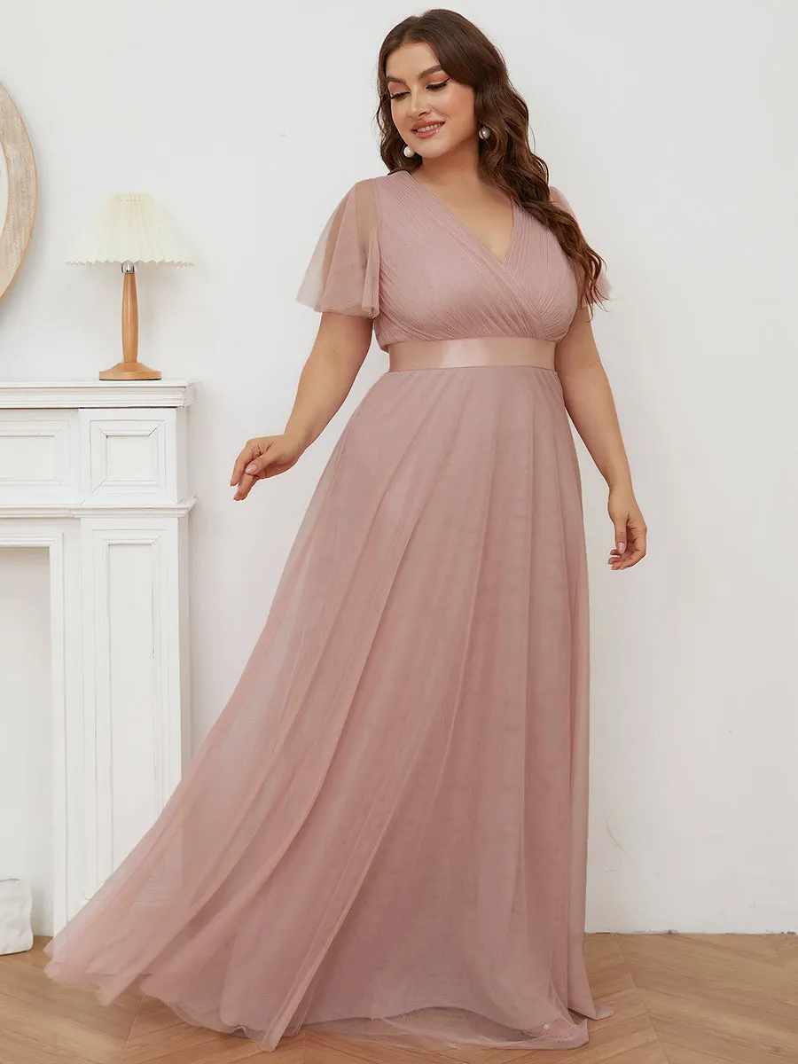 Plus Size Women's V-Neck Floor-Length Wholesale Bridesmaid Dresses