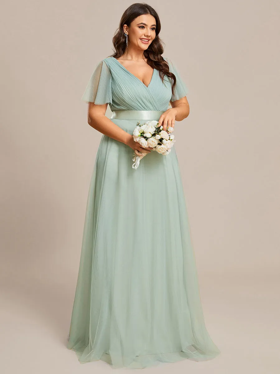 Plus Size Women's V-Neck Floor-Length Wholesale Bridesmaid Dresses