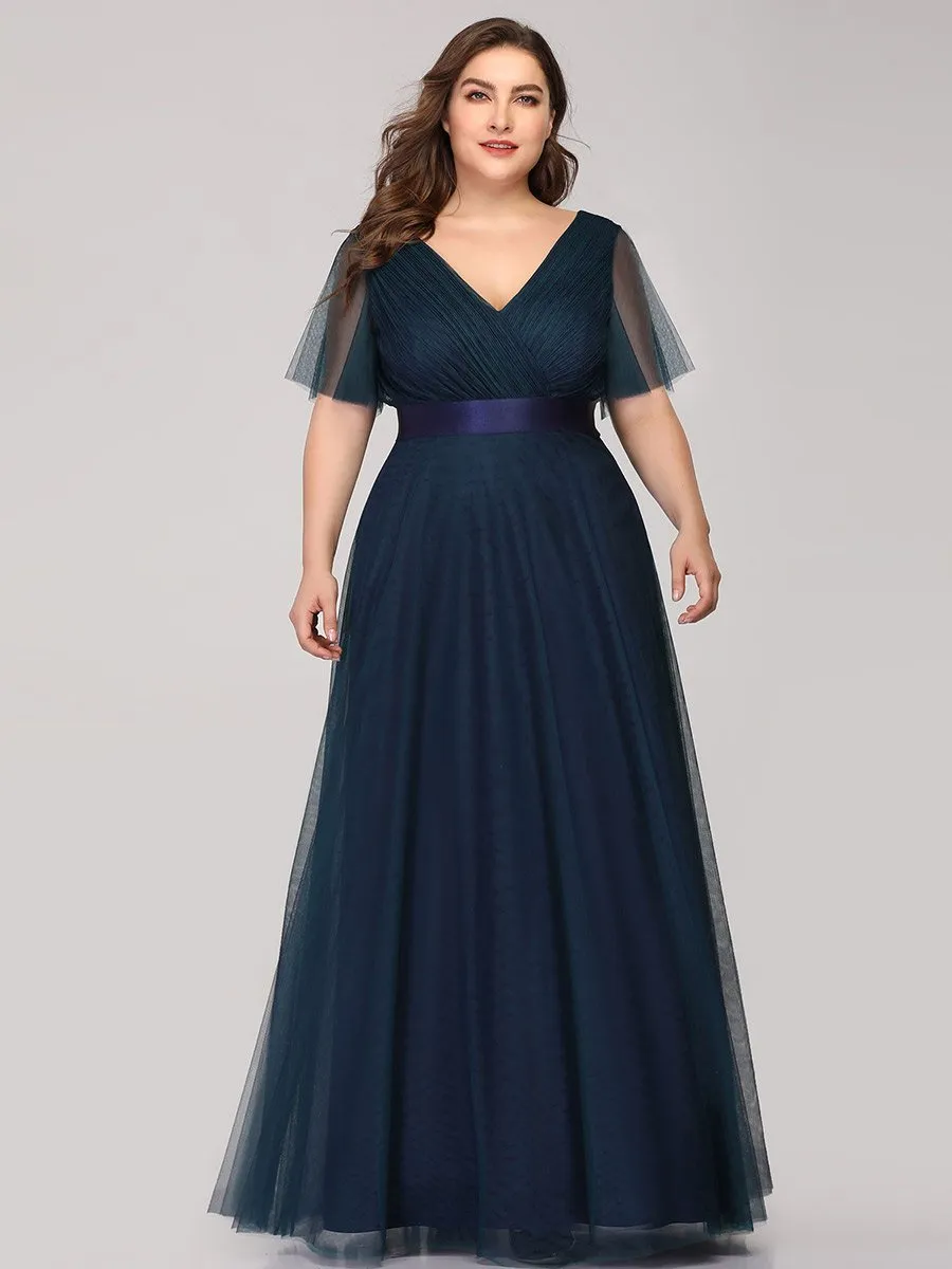 Plus Size Women's V-Neck Floor-Length Wholesale Bridesmaid Dresses