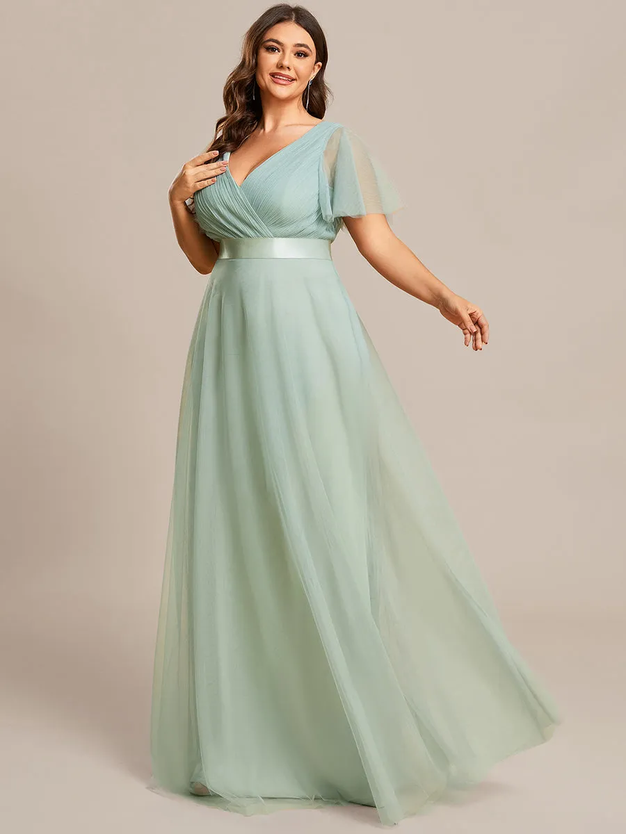 Plus Size Women's V-Neck Floor-Length Wholesale Bridesmaid Dresses