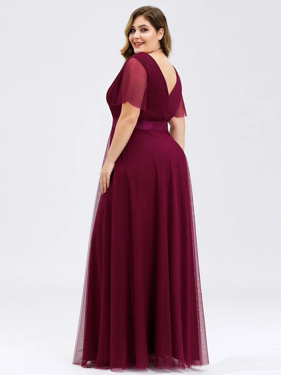 Plus Size Women's V-Neck Floor-Length Wholesale Bridesmaid Dresses