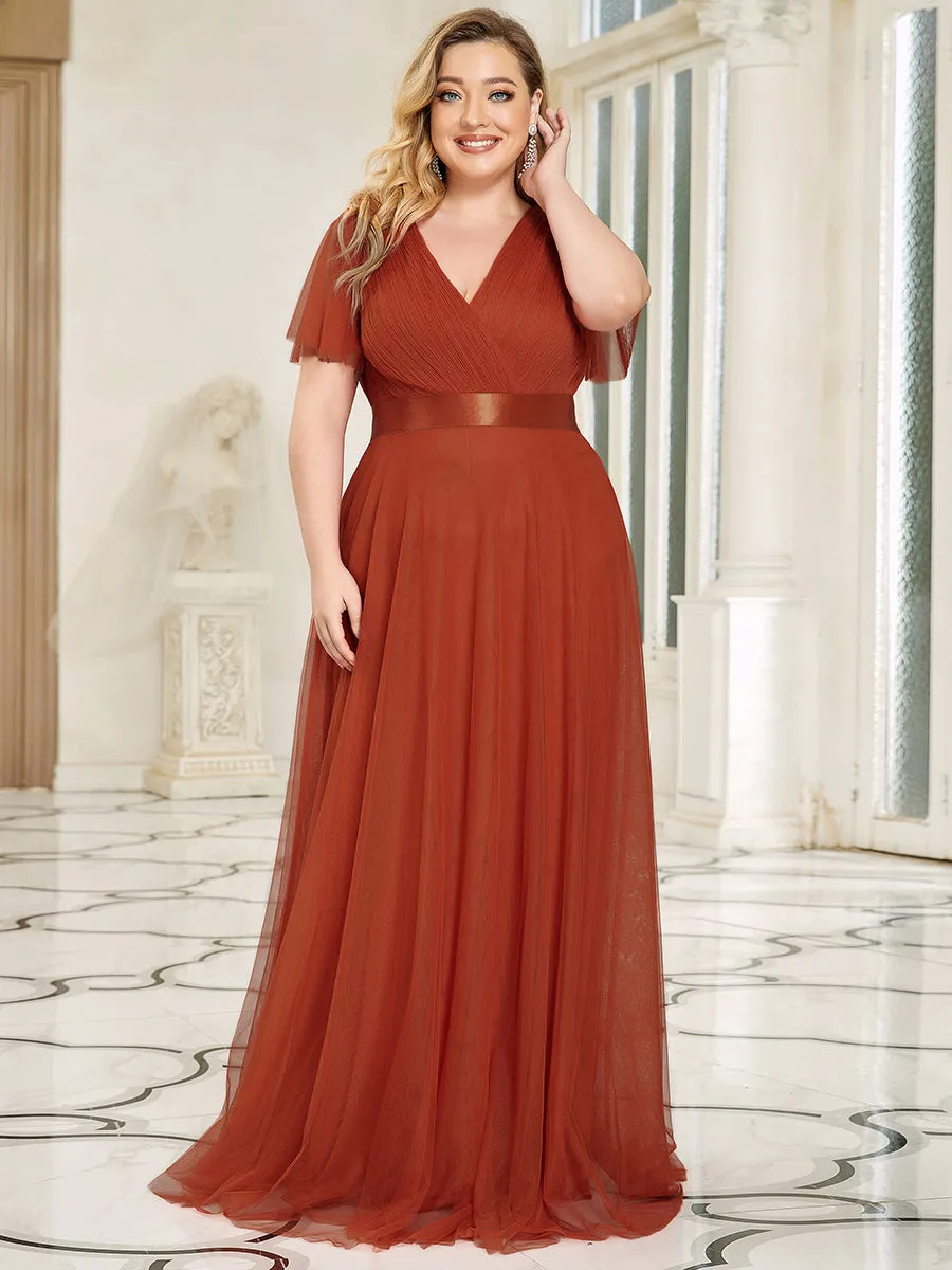 Plus Size Women's V-Neck Floor-Length Wholesale Bridesmaid Dresses