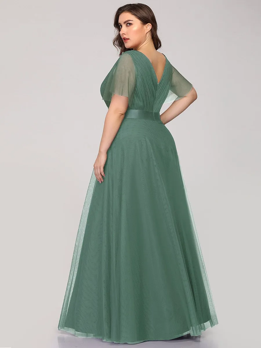 Plus Size Women's V-Neck Floor-Length Wholesale Bridesmaid Dresses