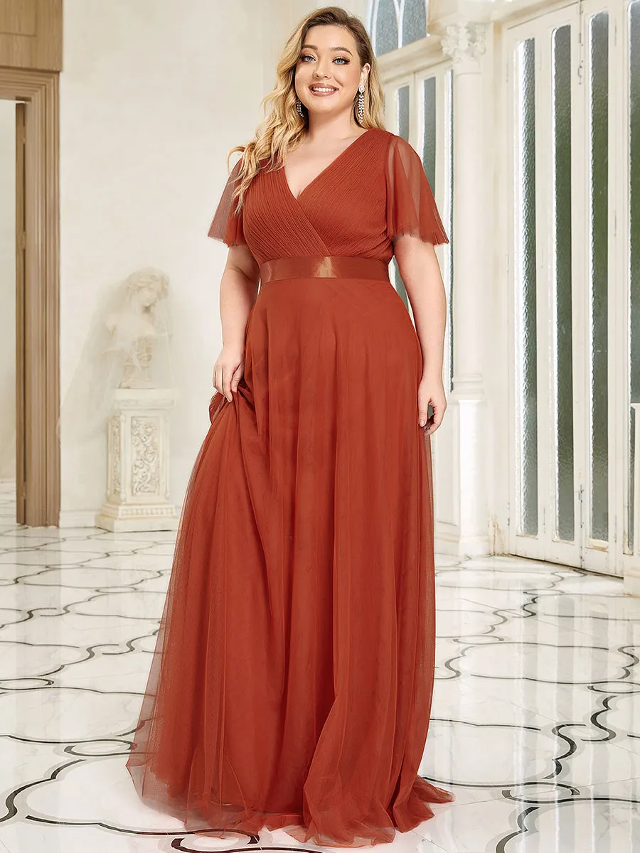 Plus Size Women's V-Neck Floor-Length Wholesale Bridesmaid Dresses