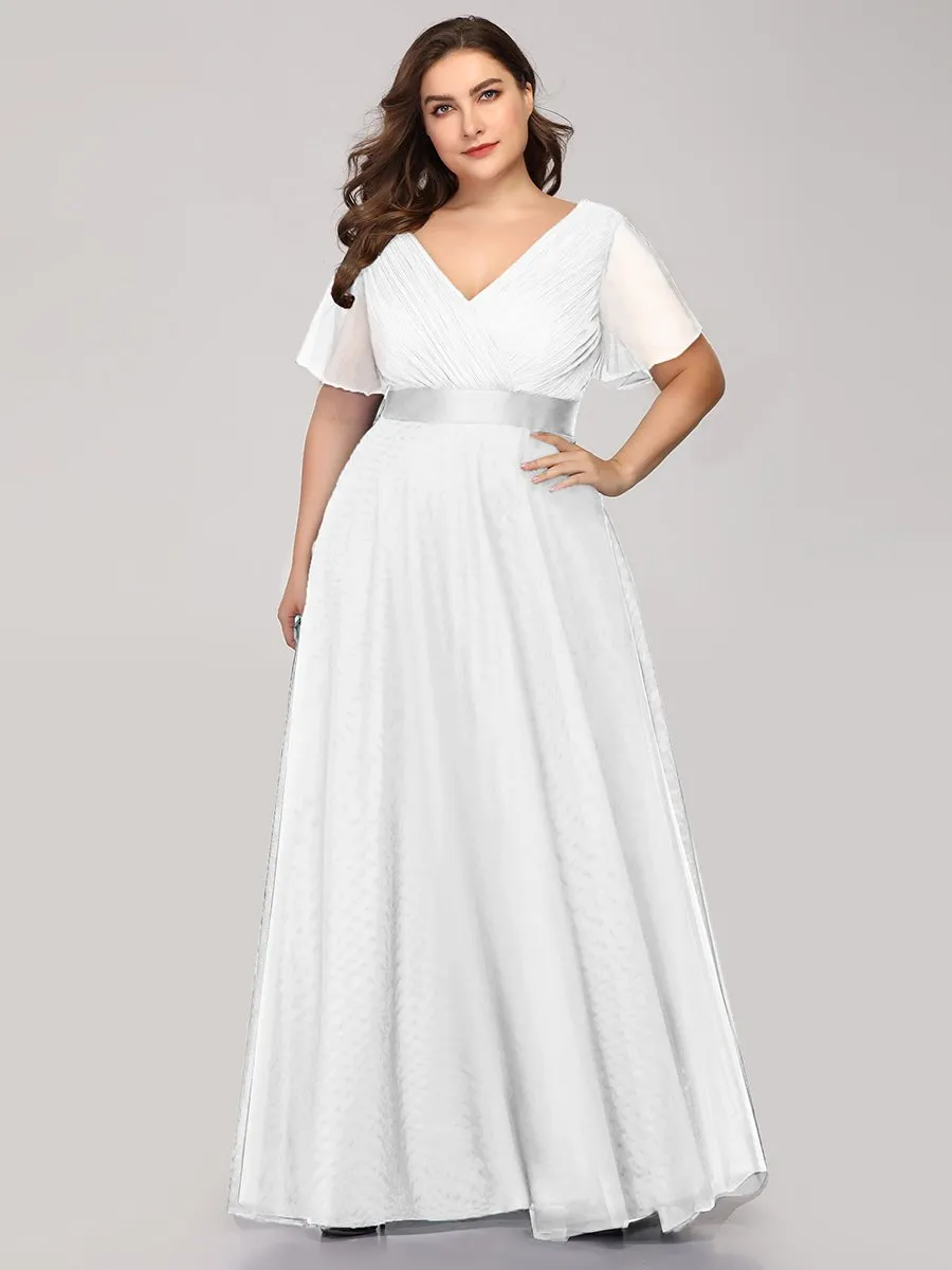 Plus Size Women's V-Neck Floor-Length Wholesale Bridesmaid Dresses