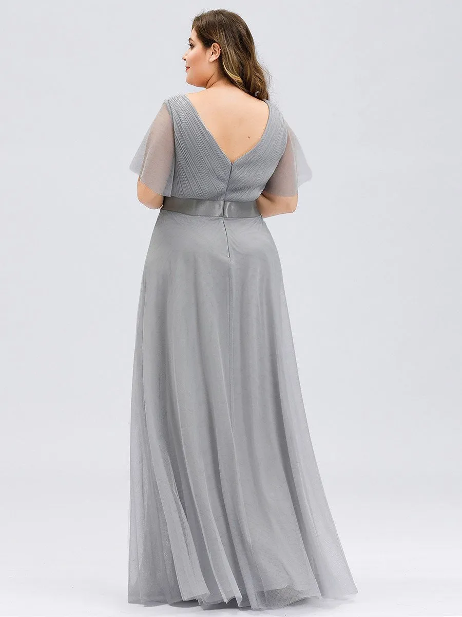 Plus Size Women's V-Neck Floor-Length Wholesale Bridesmaid Dresses