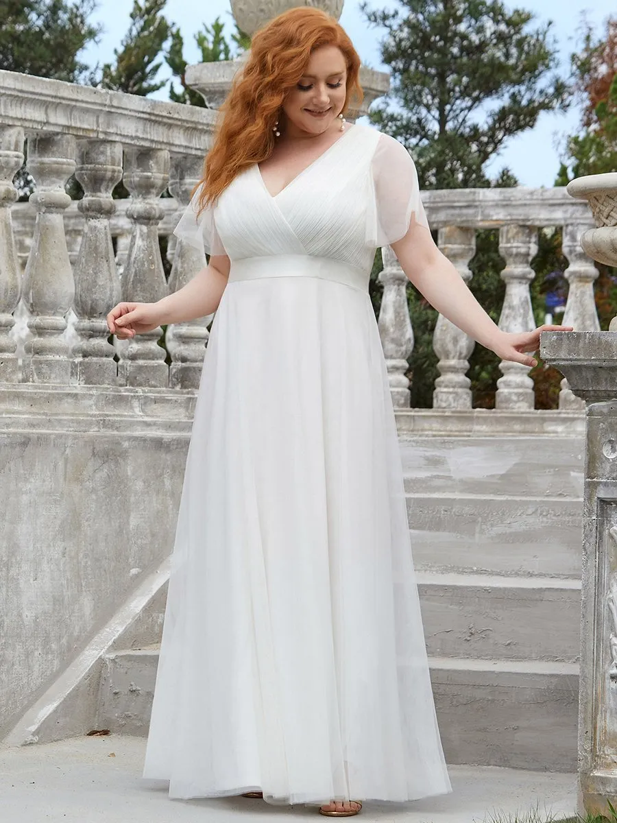 Plus Size Women's V-Neck Floor-Length Wholesale Bridesmaid Dresses