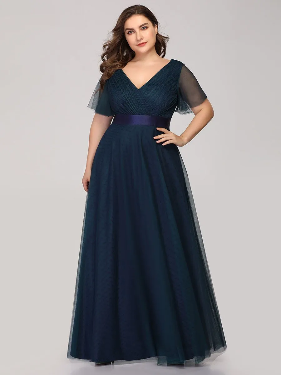 Plus Size Women's V-Neck Floor-Length Wholesale Bridesmaid Dresses