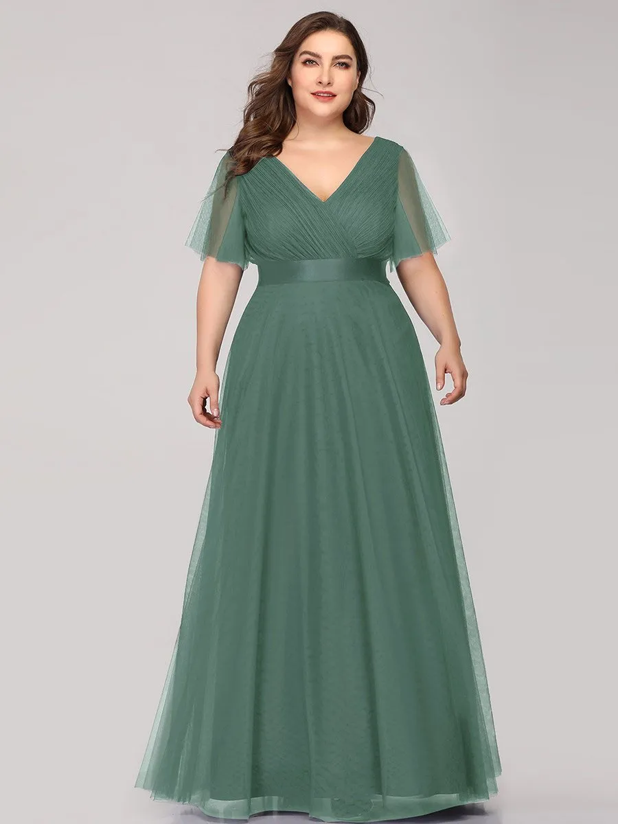 Plus Size Women's V-Neck Floor-Length Wholesale Bridesmaid Dresses