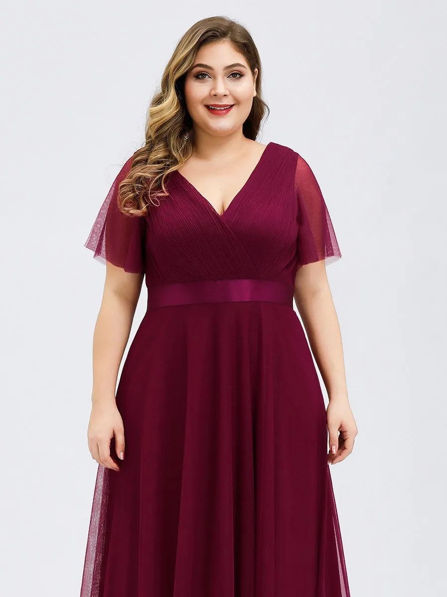 Plus Size Women's V-Neck Floor-Length Wholesale Bridesmaid Dresses