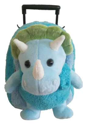 Popatu Kid's Blue Dinosaur Rolling Backpack with Removable Plush