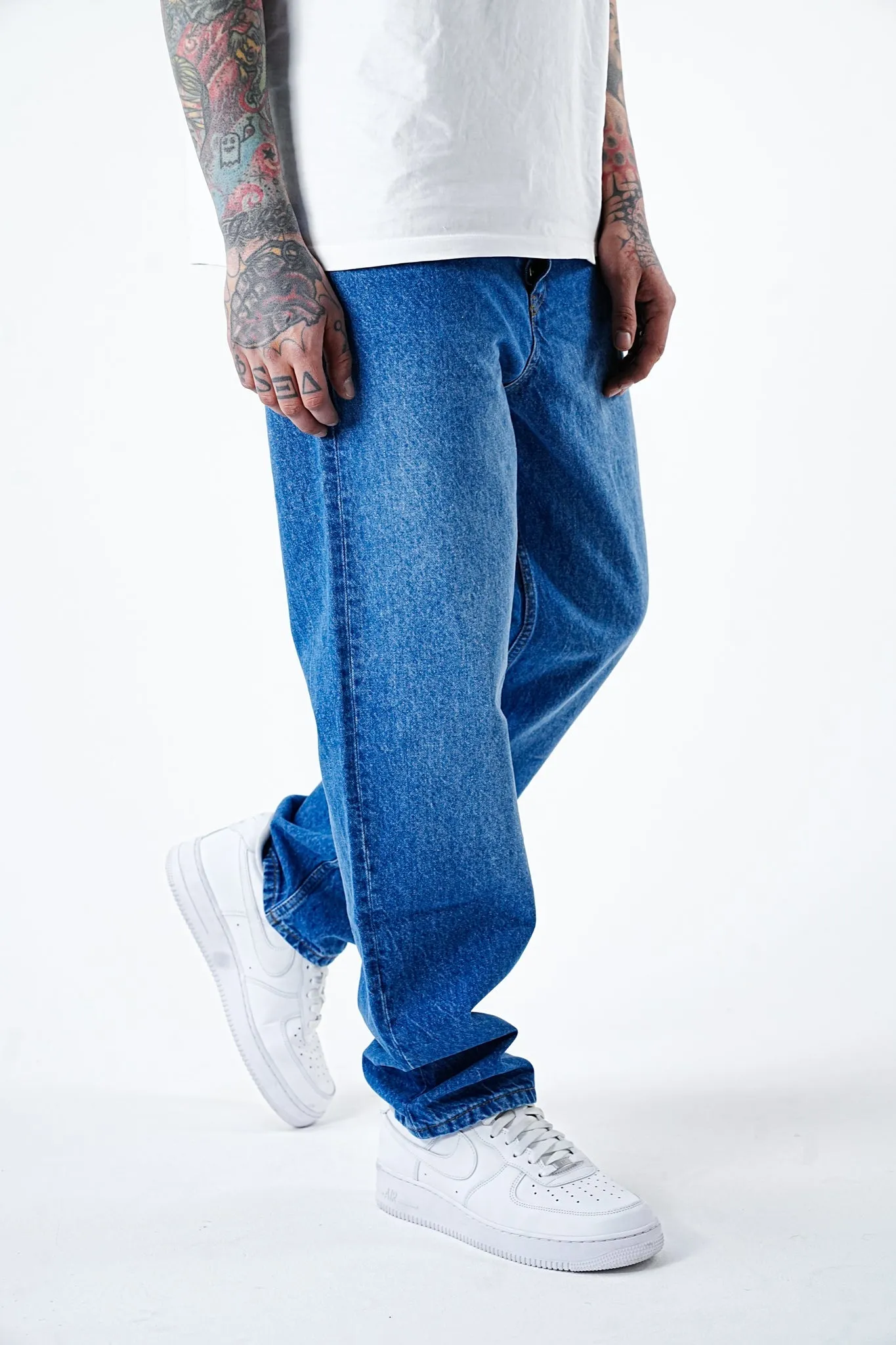 Premium Signature Wide Mid Blue Jeans