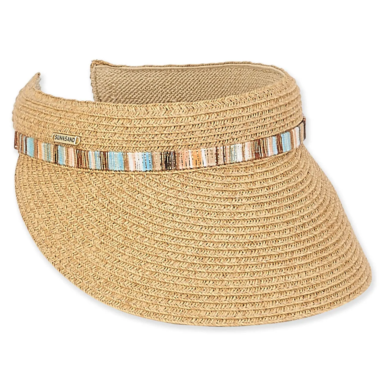 Rainbow Paper Braid Visor in Tan