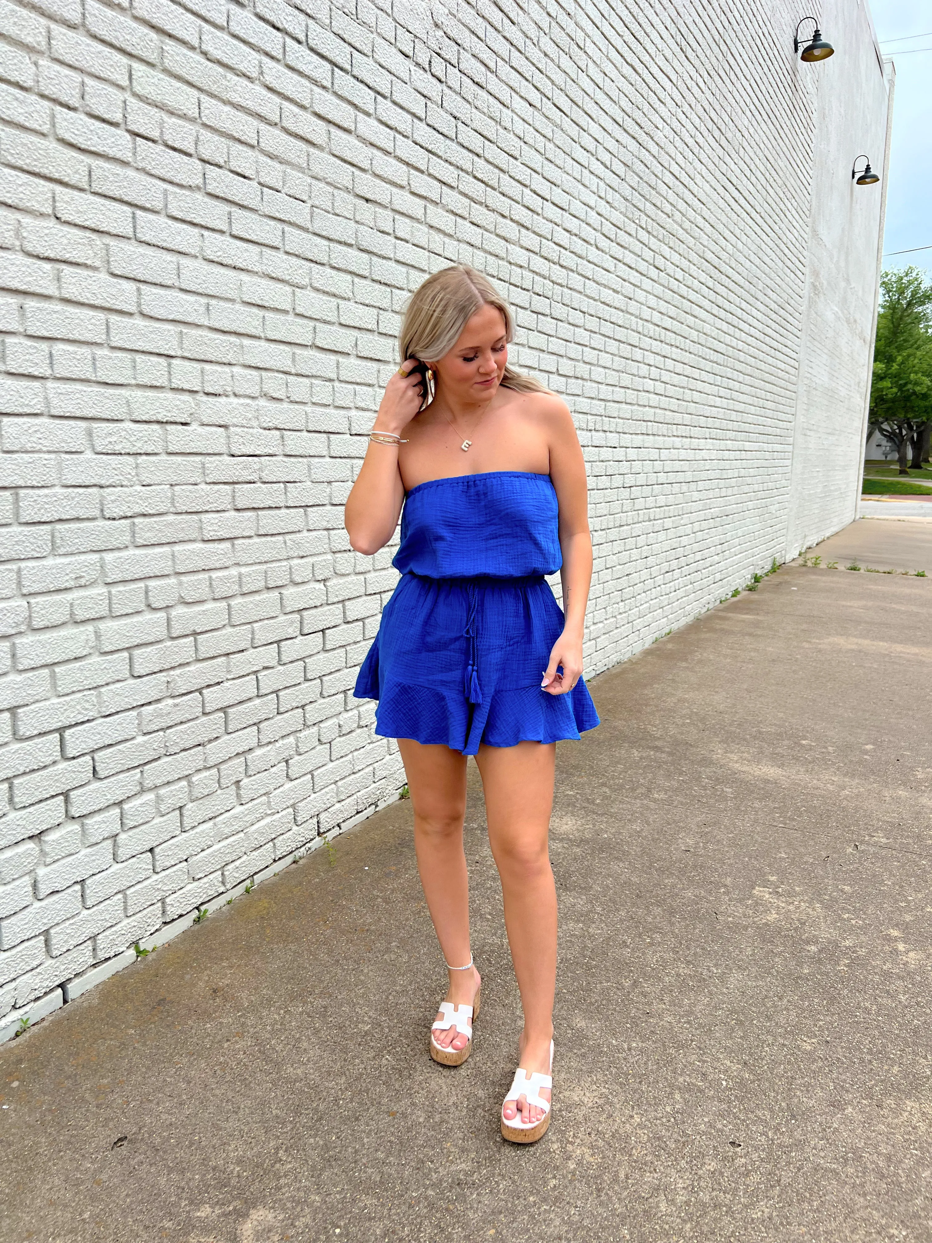 Ruffled Royal Blue Tube Romper