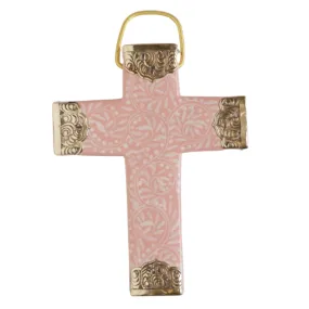 SALE Jaipur Pink ceramic brass wall cross