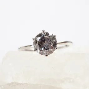 Salt and Pepper Diamond Engagement Ring - Grey Diamond White Gold Ring - Six Prong Diamond Ring