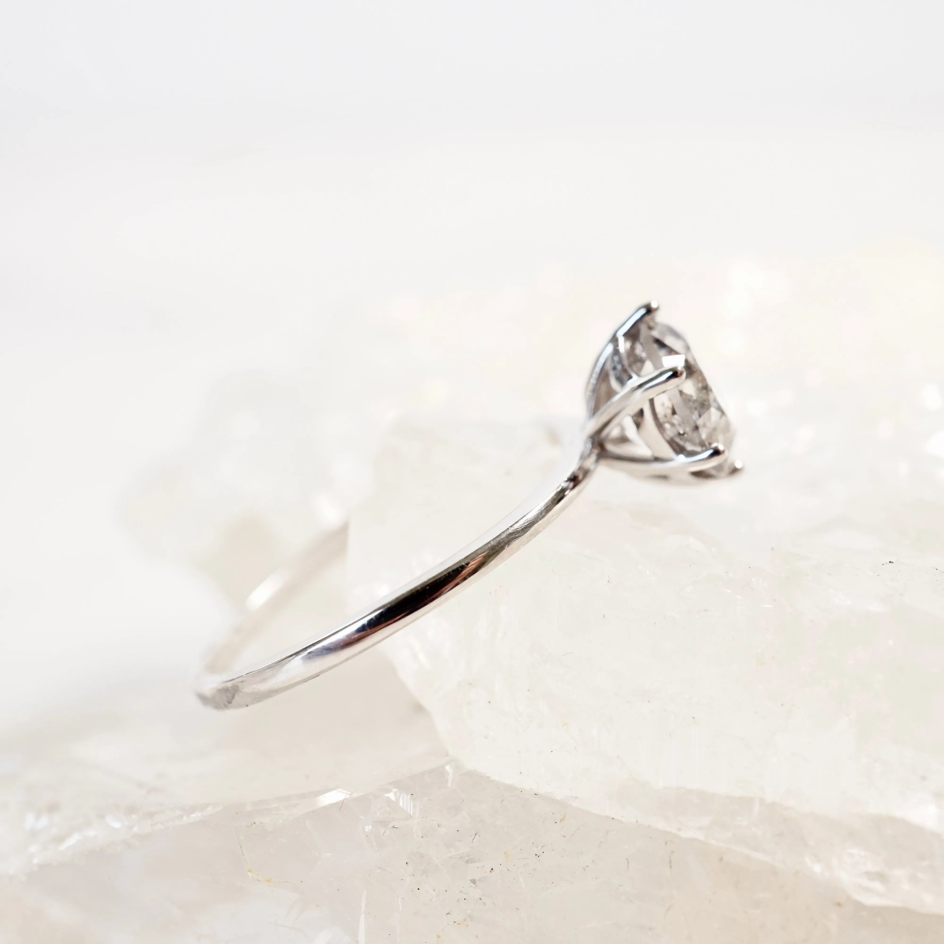 Salt and Pepper Diamond Engagement Ring - Grey Diamond White Gold Ring - Six Prong Diamond Ring