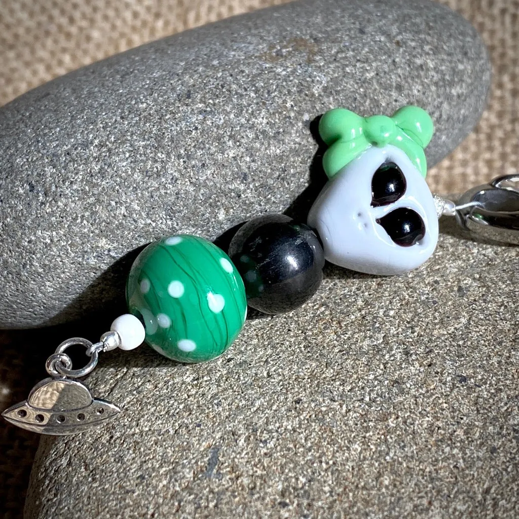 Shungite She-Alien Clip-on, Necklace, Artisan Lampwork Glass Bead