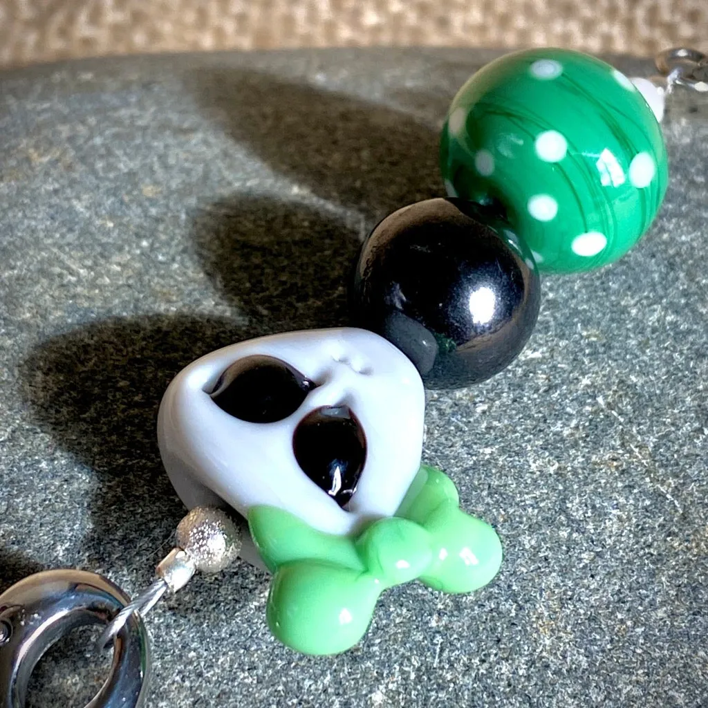 Shungite She-Alien Clip-on, Necklace, Artisan Lampwork Glass Bead