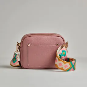 Sienna Crossbody Bag in Antique Pink with Mustard and Pink Bohemian Strap