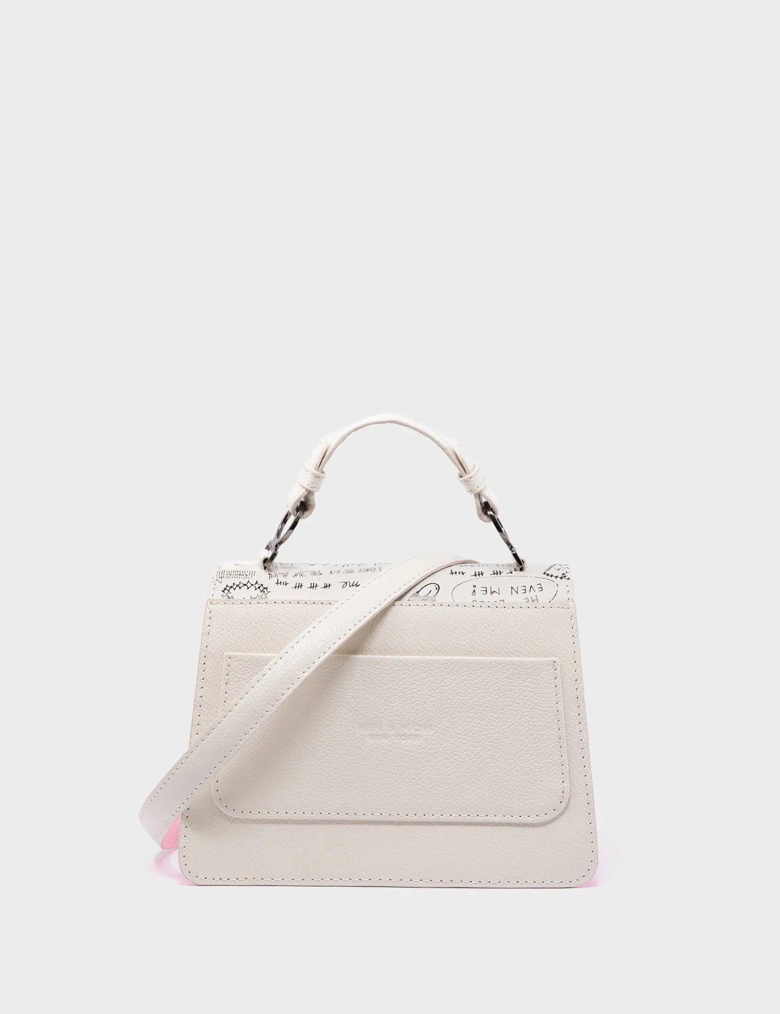 Silas Cream Small Leather Crossbody Bag - Urban Doodles Print