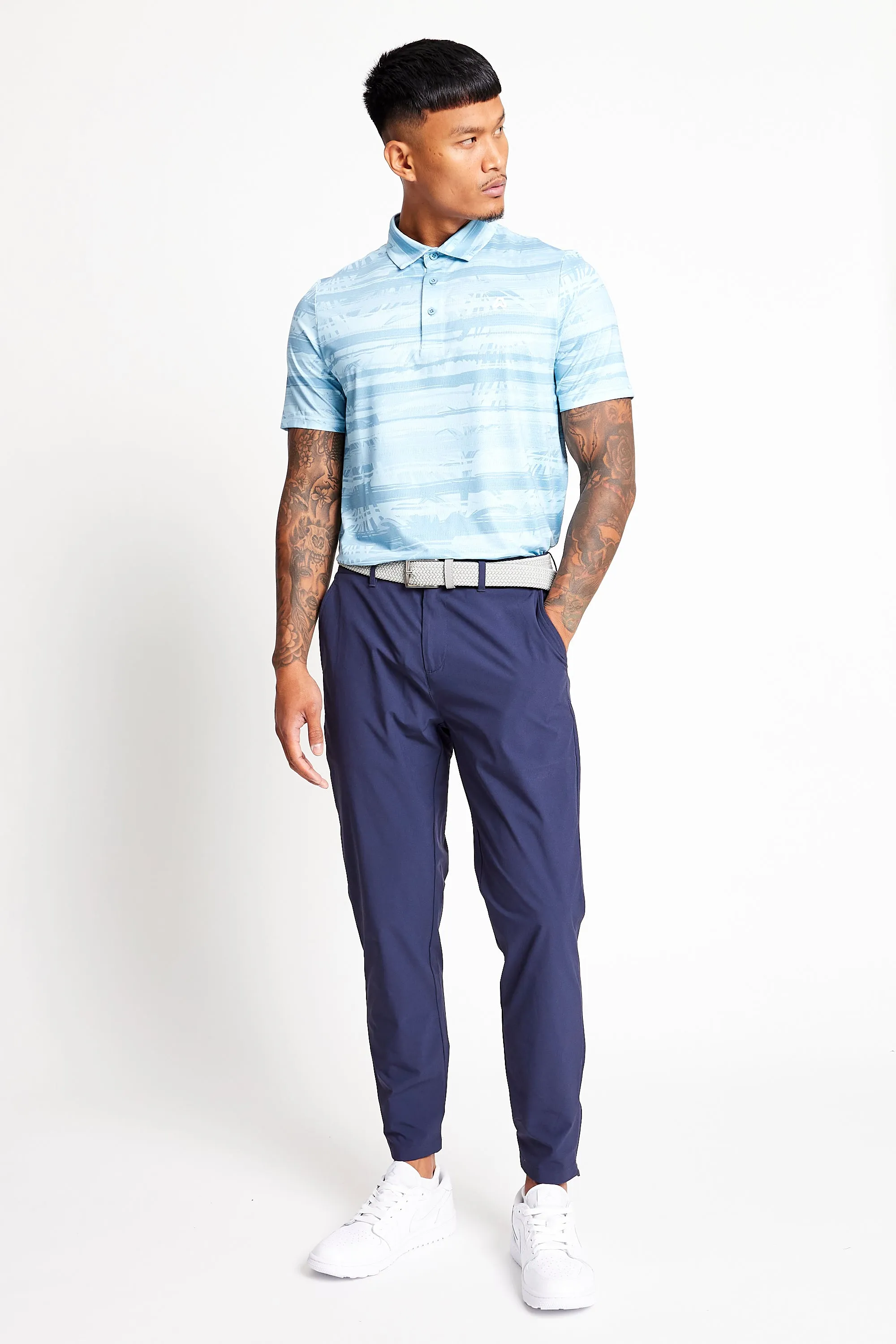 Slim Fit Printed Polo - Baby Blue