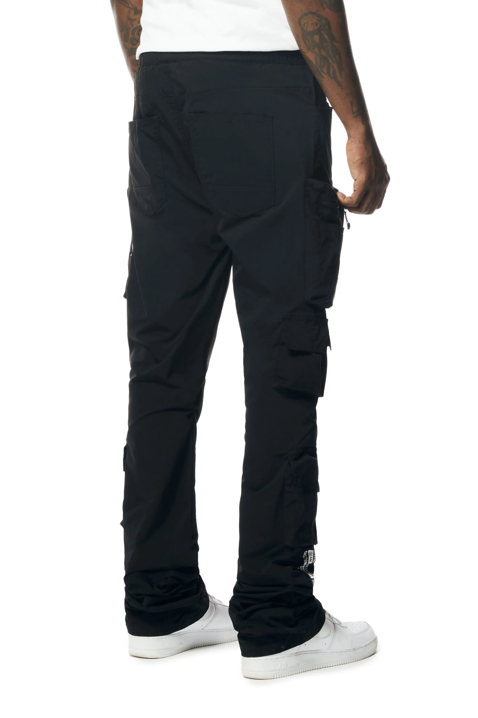 Stacked Windbreaker Utility Pants - Black