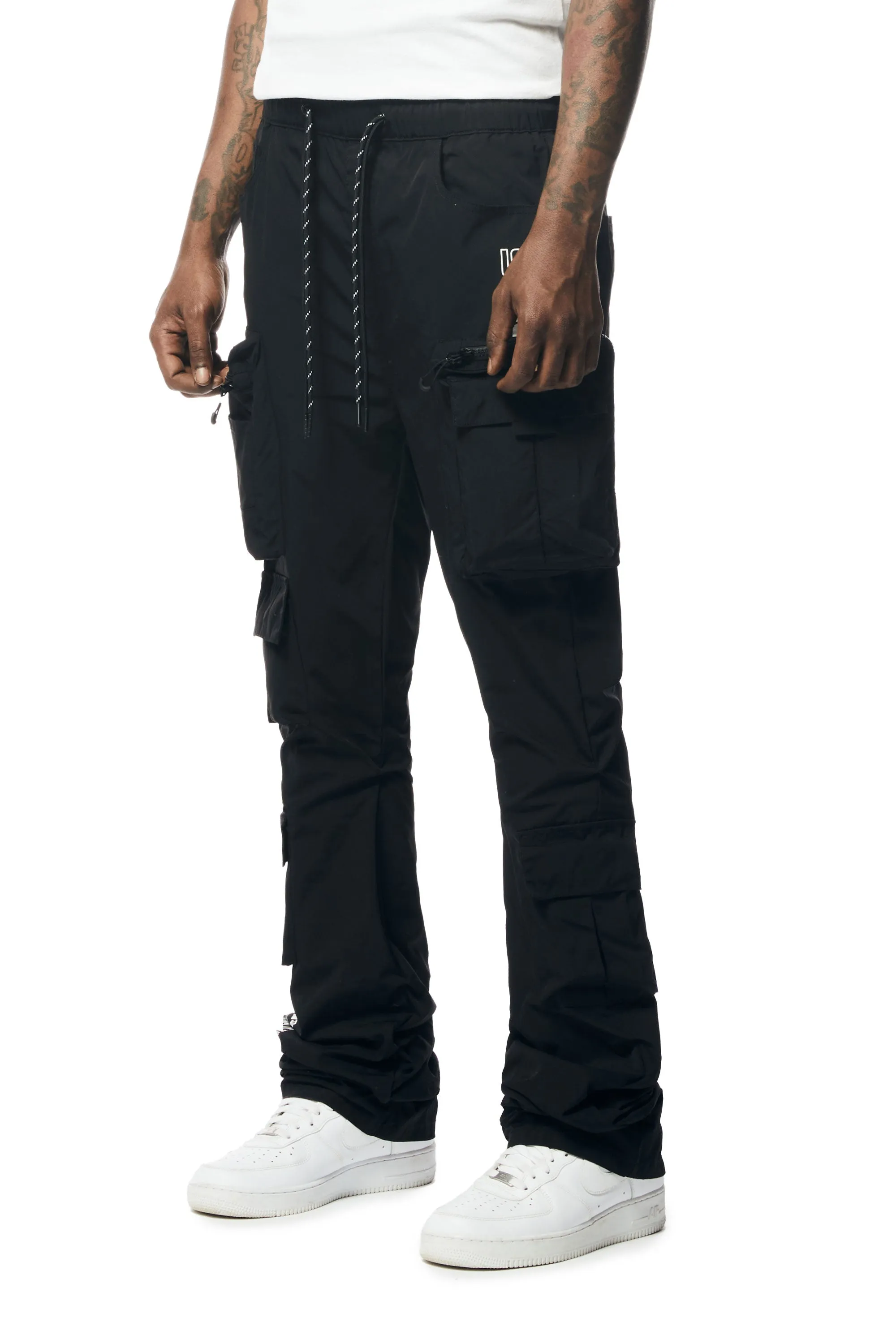 Stacked Windbreaker Utility Pants - Black