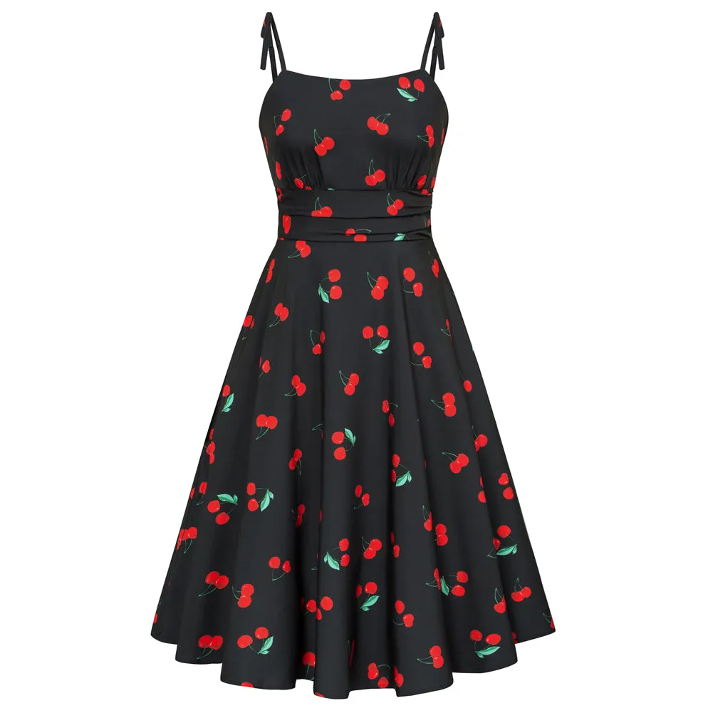 Summer Cherry Pattern Slip Dresses for Women Spaghetti Strap Midi Sun Dress Cute Casual Dress with Pockets