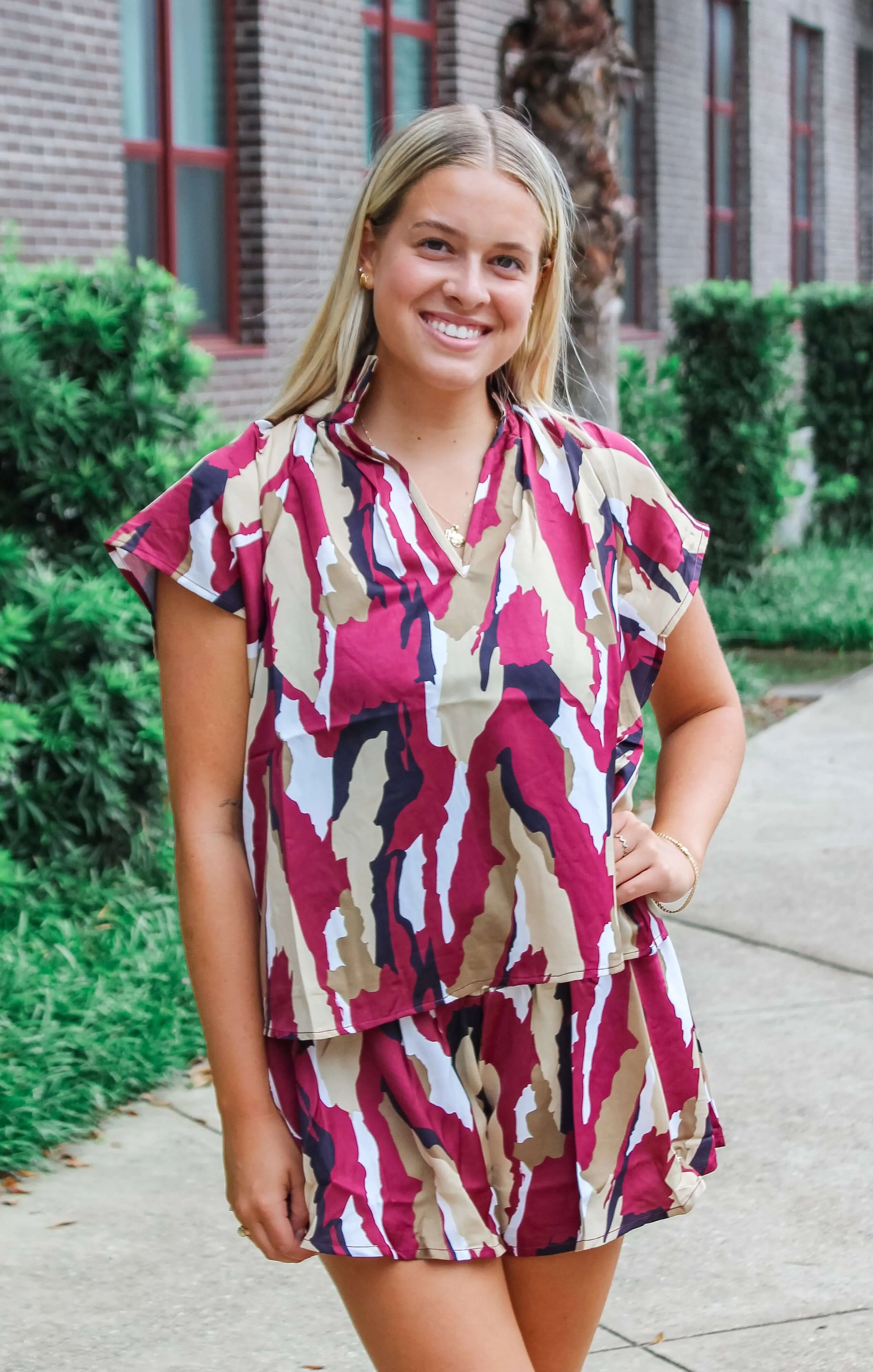 The Abstract Garnet   Gold Blouse