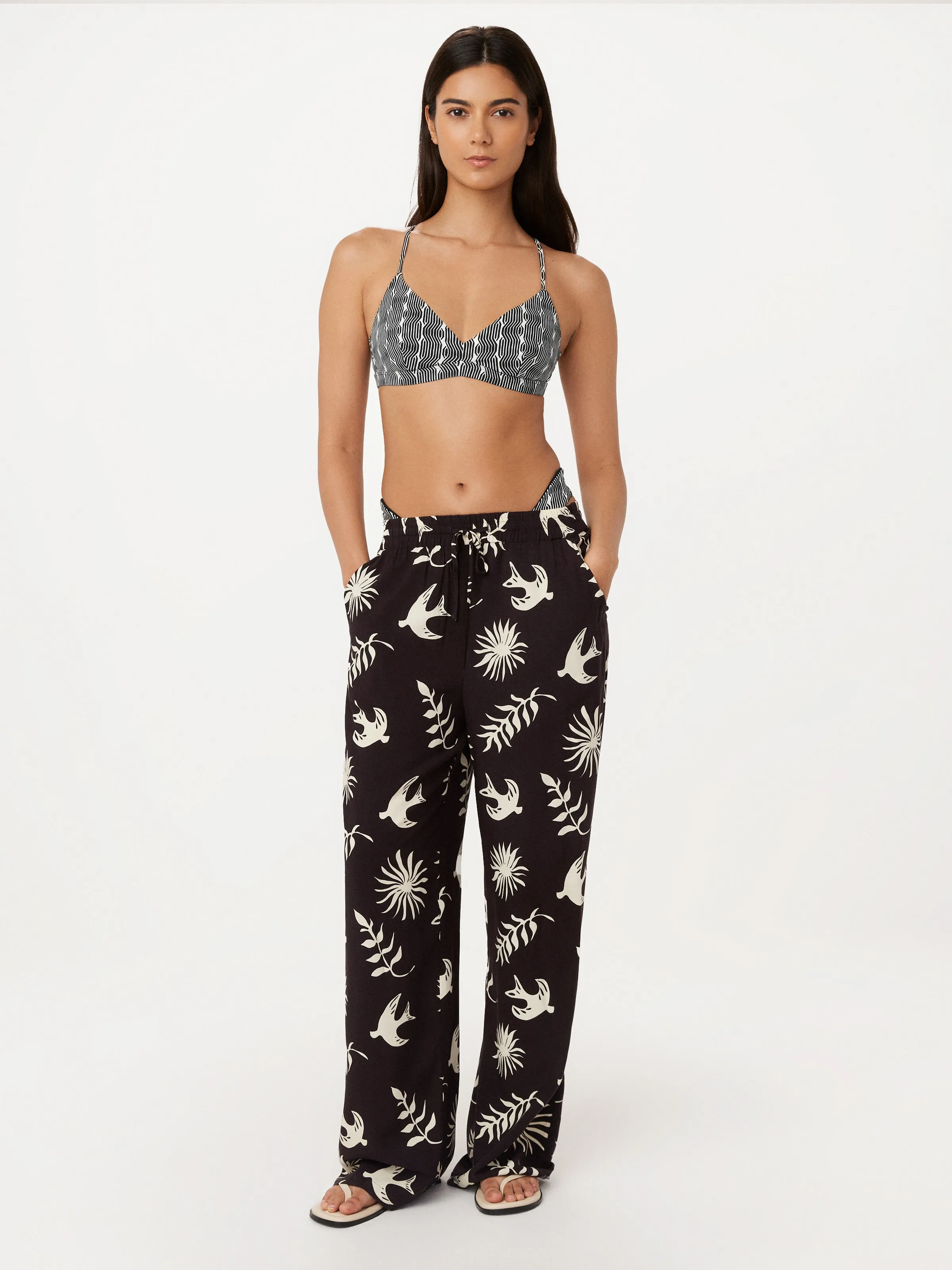 The Printed Triangle Bikini Top in Black