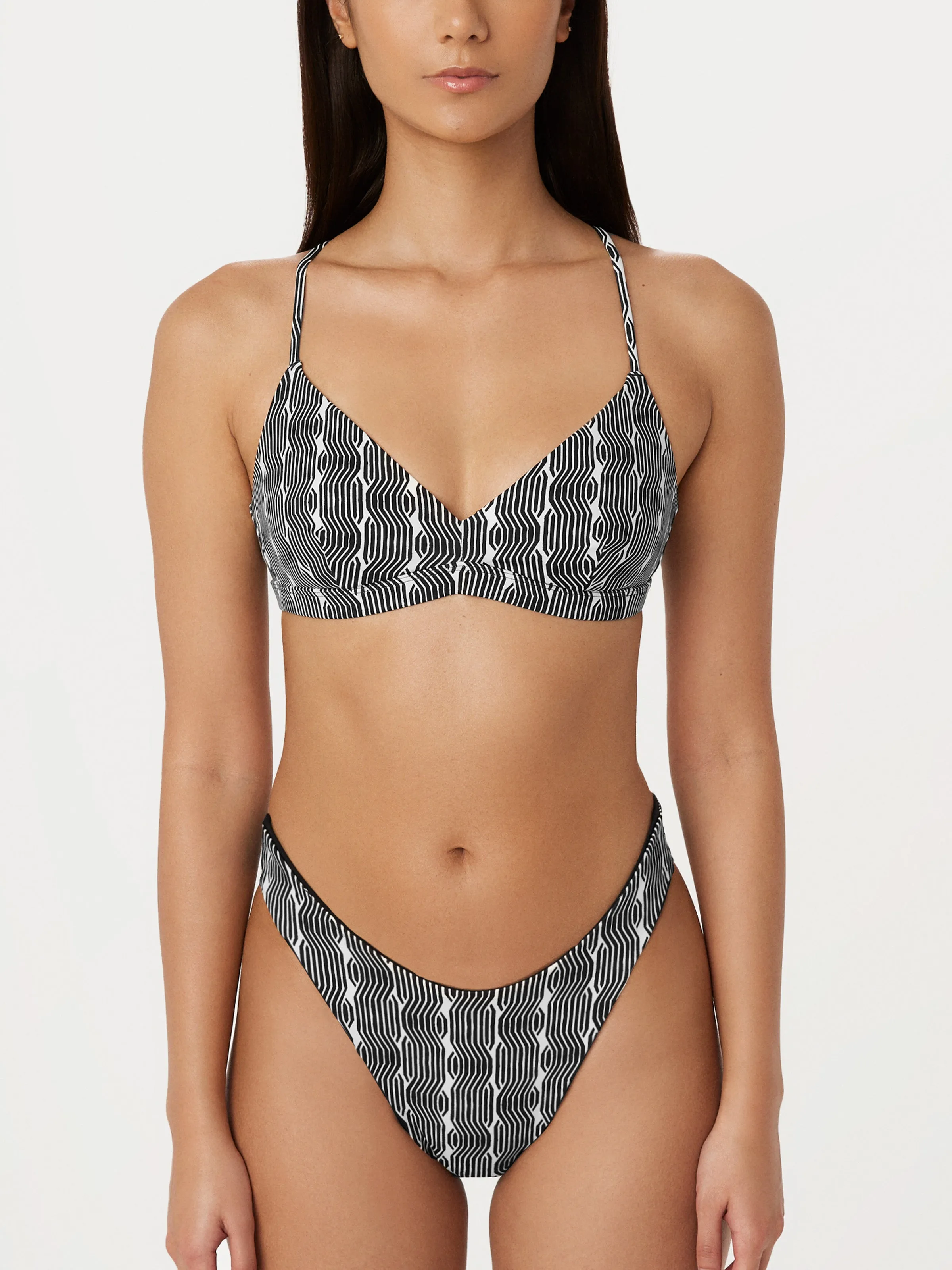 The Printed Triangle Bikini Top in Black