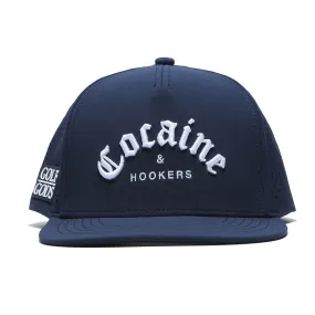 TOUR PRO Cocaine & Hookers Golf Hat in Navy Blue with Flat Brim