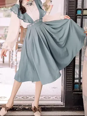 Turquoise Pinafore Dress   Blouse Set