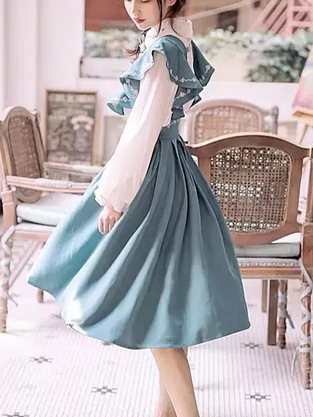 Turquoise Pinafore Dress   Blouse Set