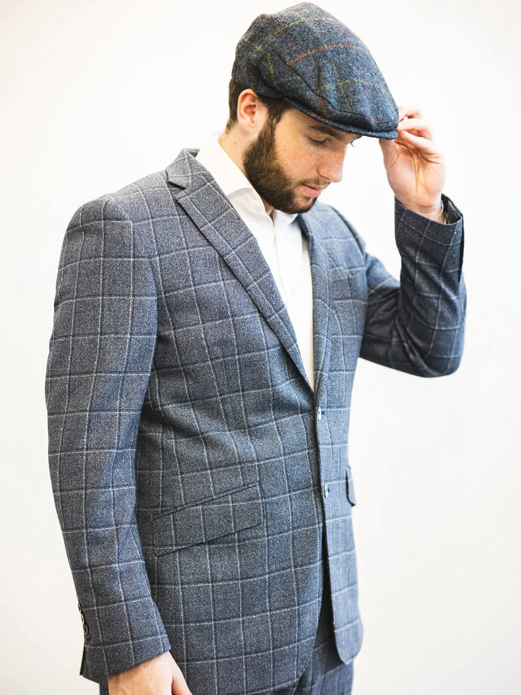 Tweed Check Driving Cap - Grey