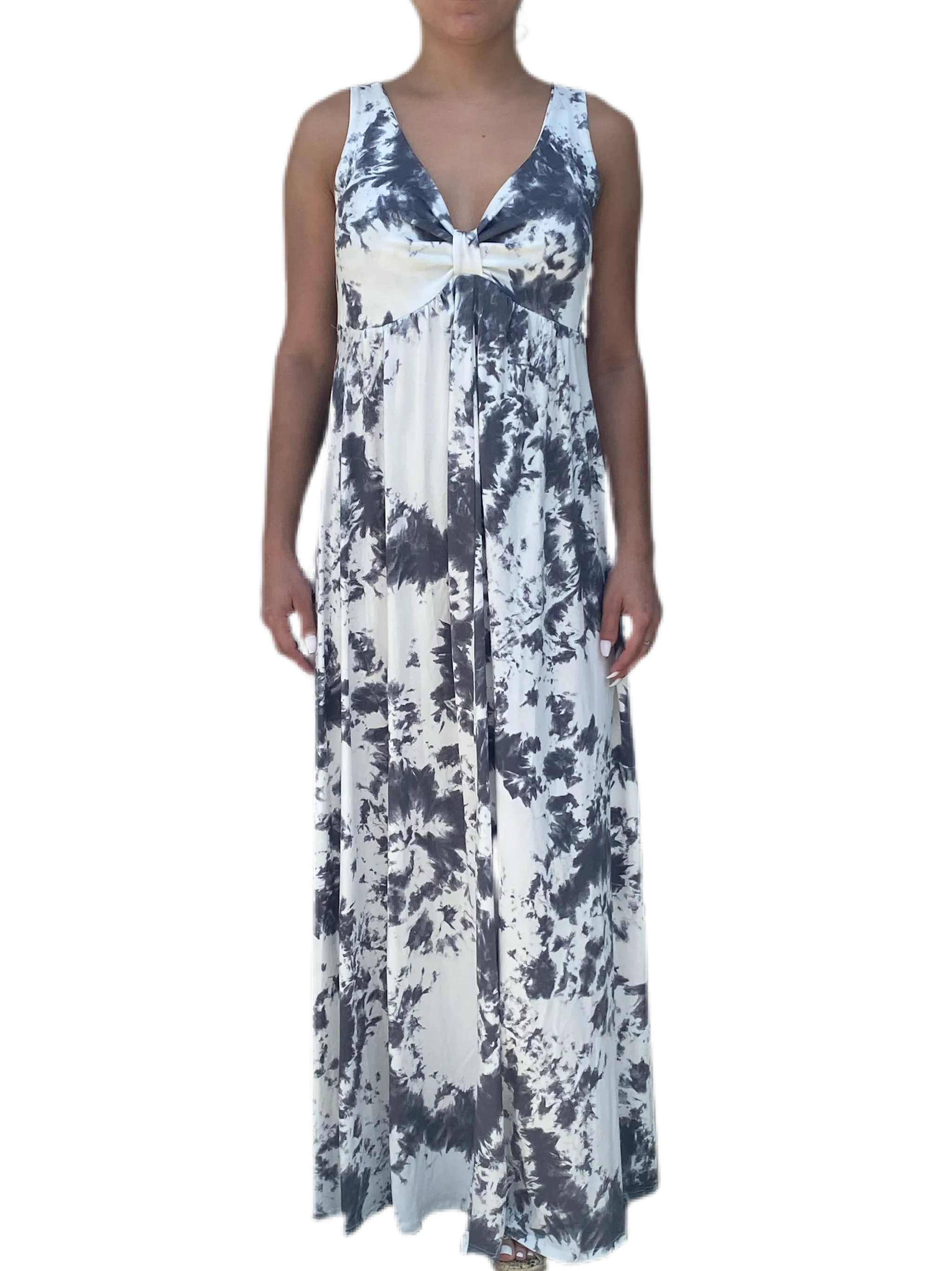 V neck maxi dress  in our grey camouflage rayon Jersey