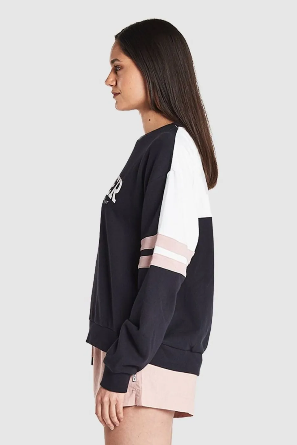 Varsity Slouch Logo Navy Crew Sweat