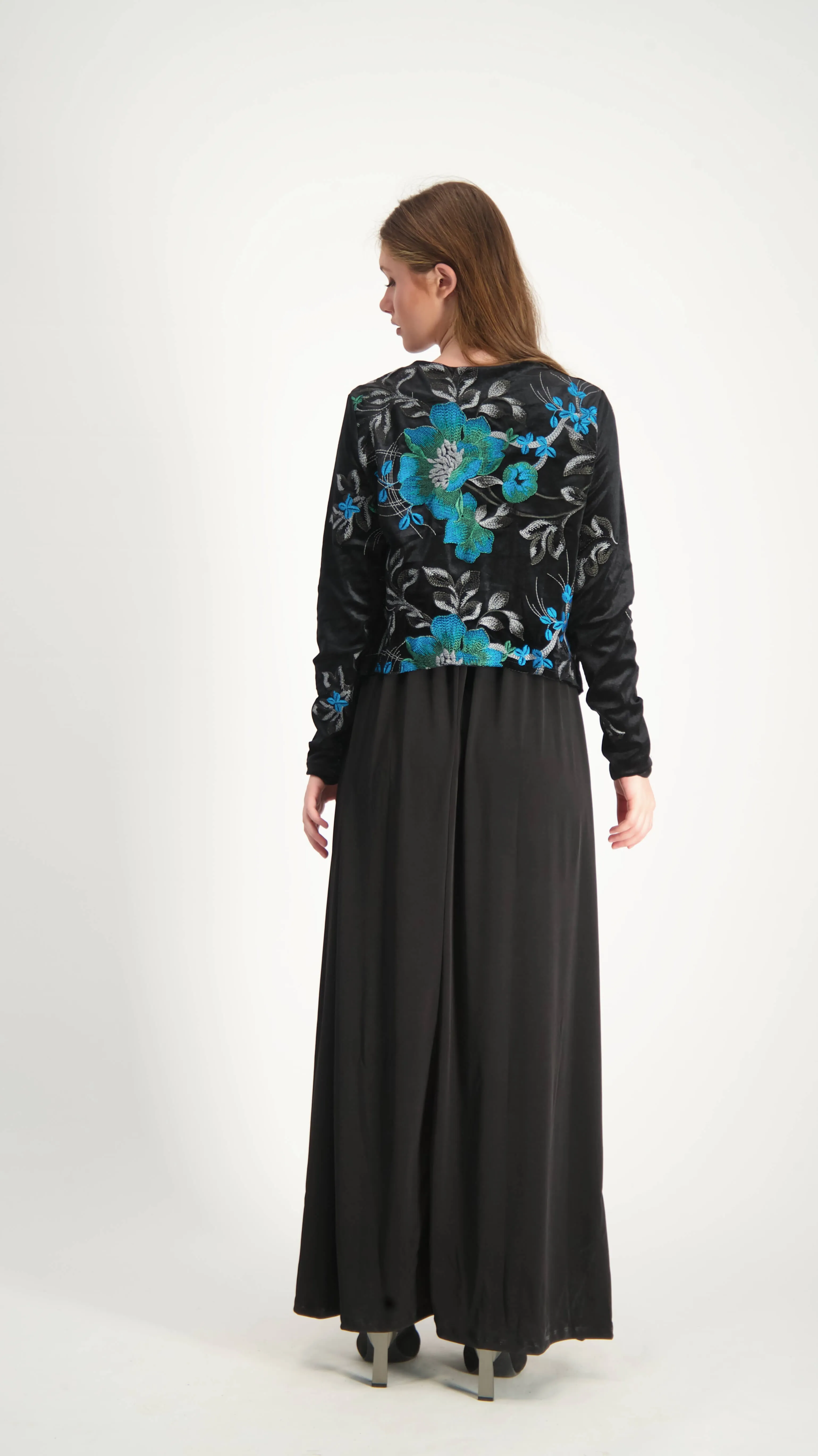 Velvet Maxi Nursing Dress / Blue Flowers