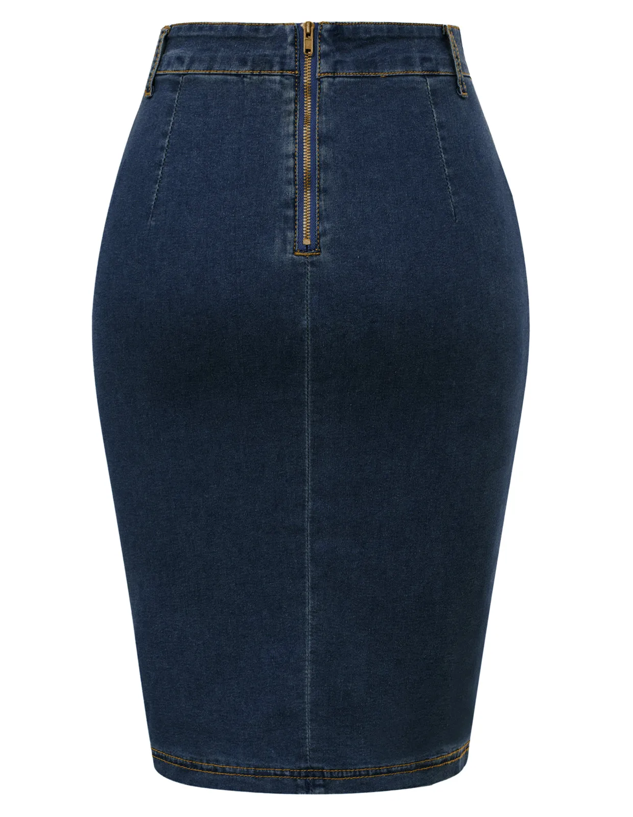 Vintage Jean Skirt with Belt High Waist Ruched Front Bodycon Skirt