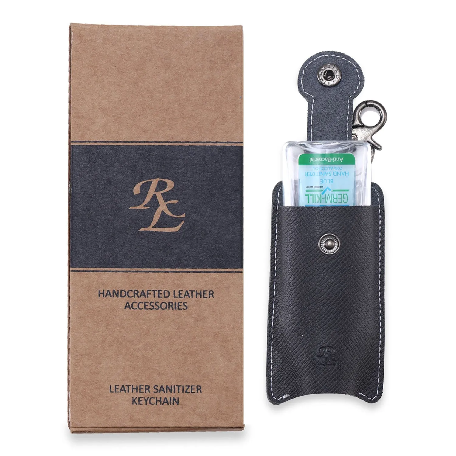 Walletsnbags RL Hand Sanitizer Holder Leather Keychain with 50ml Sanitizer Bottle