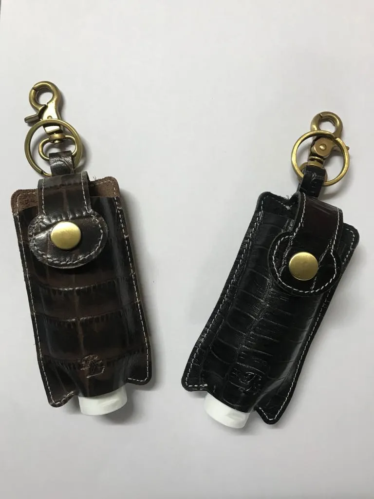 Walletsnbags RL Hand Sanitizer Holder Leather Keychain with 50ml Sanitizer Bottle