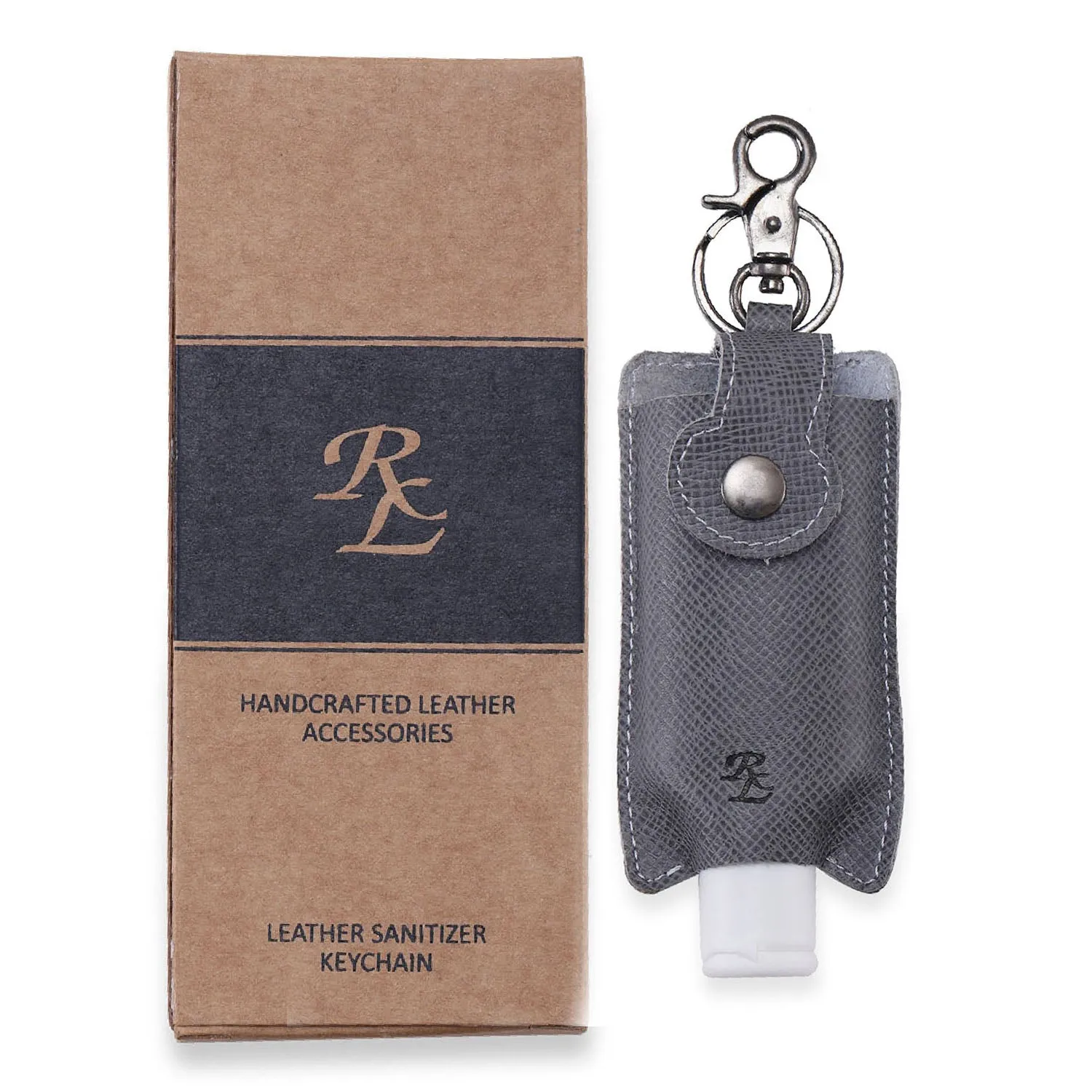 Walletsnbags RL Hand Sanitizer Holder Leather Keychain with 50ml Sanitizer Bottle