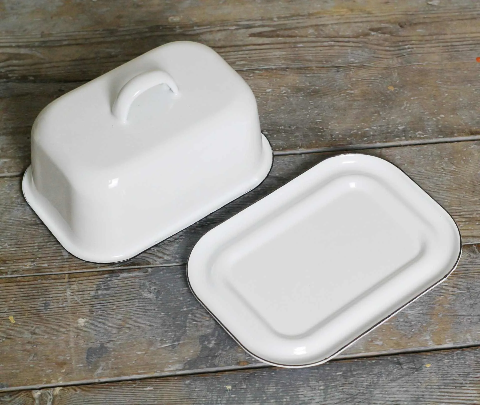 White Enamel Butter Dish