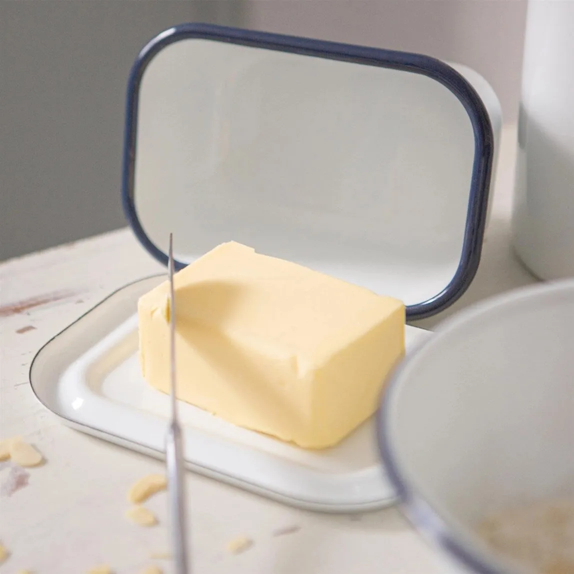 White Enamel Butter Dish