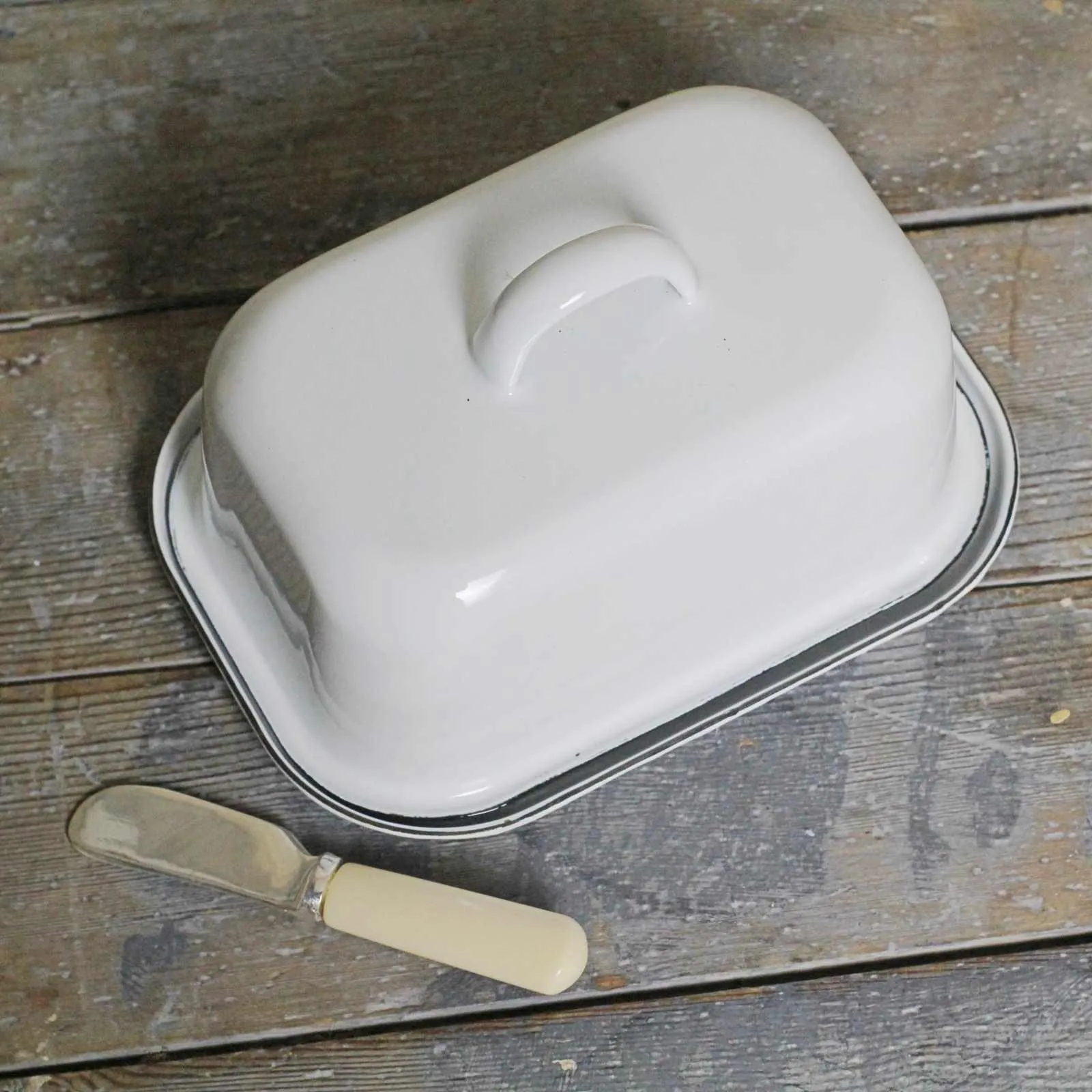 White Enamel Butter Dish