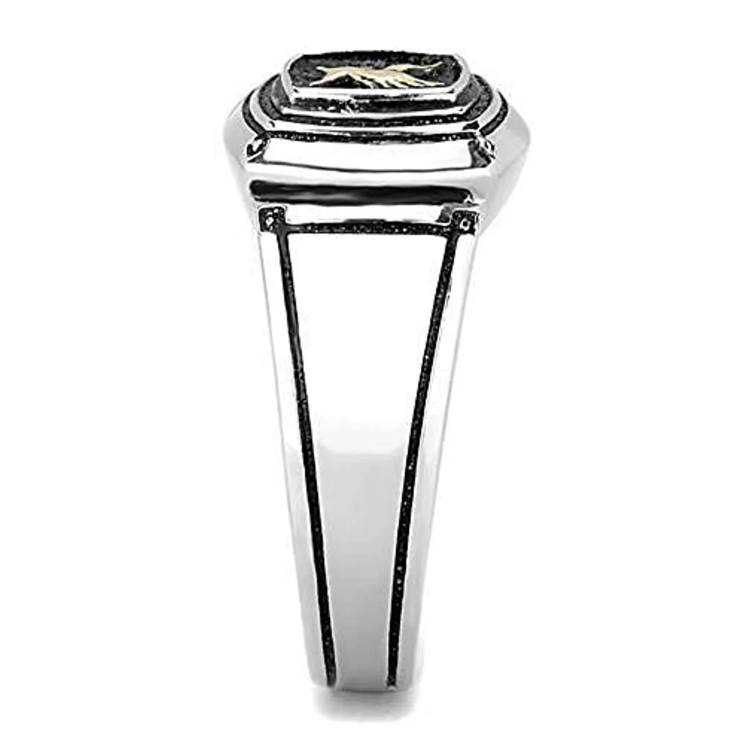 WildKlass WildKlass Stainless Steel Ring Two-Tone IP Gold Men Epoxy Jet