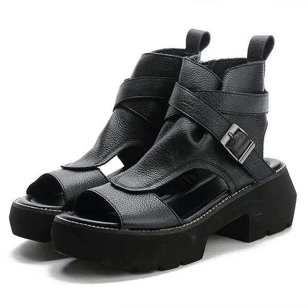 Women's Buckle Platform High Top Block Heel Sandals 77377651C