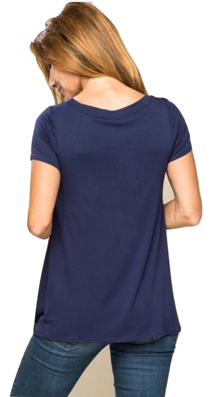 Womens Navy Blue Top | High Low Shirt | Side Button Tunic